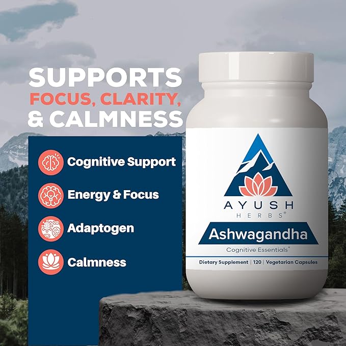 Ayush Herbs Ashwagandha Capsules - Ashwagandha for Men &amp Women Ashwagandha Supplements Pure Ashwagandha Root Powder for Stress 500mg per Pill - 120 Vegetarian Caplets (1 Count)