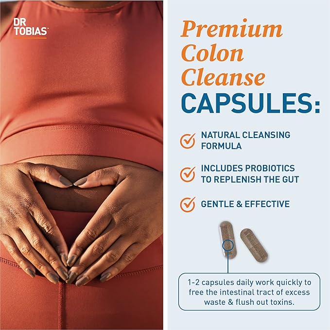 Dr. Tobias Colon Cleanse - Constipation Relief &amp Gut Health Support for Women &amp Men | 14 Day Colon Cleanser for a Gentle Colon Detox &amp Gut Flush - 2 Bottles of 28 Capsules