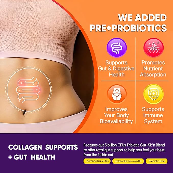 Collagen Gummies for Women Sugar-Free - Hydrolyzed Marine Collagen Peptides with Prebiotics &amp ProbioticsNiacinamideHyaluronic Acid Vitamin C Supplement for Hair Nails Gut Health 120 Count