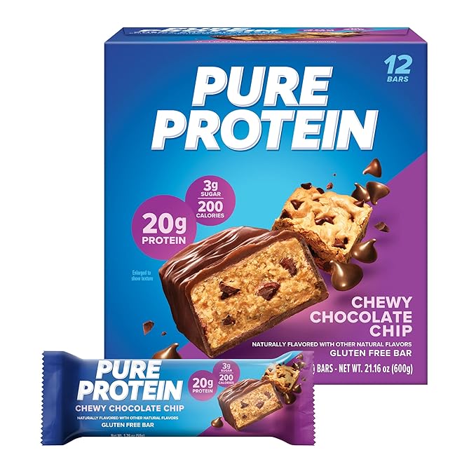 Pure Protein Bars Bundle with Chocolate Mint Cookie (19g Protein 12 Count) and Chewy Chocolate Chip (20g Protein 12 Count)