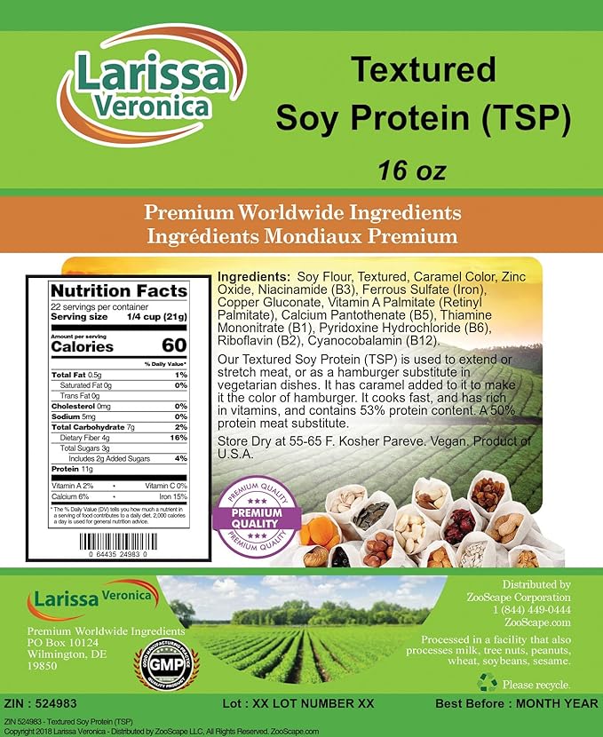 Larissa Veronica Textured Soy Protein (TSP) (16 oz ZIN: 524983) - 3 Pack