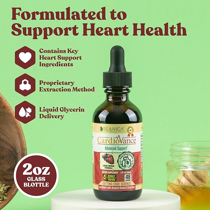 Rejuvica Health CardioVance - Heart Support Supplement - Liquid Delivery for Better Absorption - Hawthorne Hibiscus Arjuna Olive Leaf &amp More!