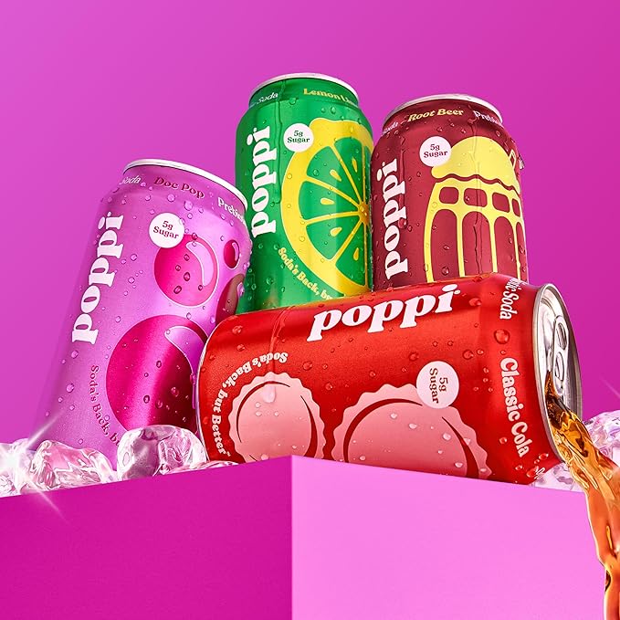 Poppi Sparkling Prebiotic Soda Beverage with Apple Cider Vinegar Seltzer Water and Fruit Juice The Classics Variety Pack 12 Fl Oz Pack of 12 Packaging May Vary