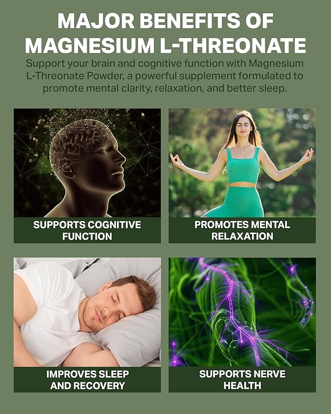 RetzlerRx Magnesium L-Threonate Powder with Magtein® - Brain-Supporting Magnesium Threonate Complex - Unflavored Gluten-Free Supplement for Cognitive Health - 60 Servings