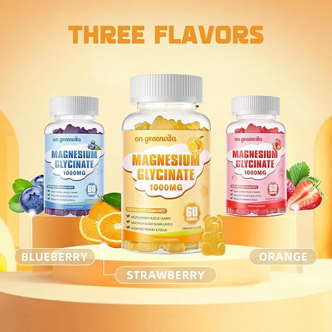 Magnesium Glycinate Gummies 1000mg - Sugar Free Magnesium Potassium Supplement with Vitamin D B6 CoQ10 for Calm Mood &amp Sleep Support - 120 Orange Gummies 2 Pack