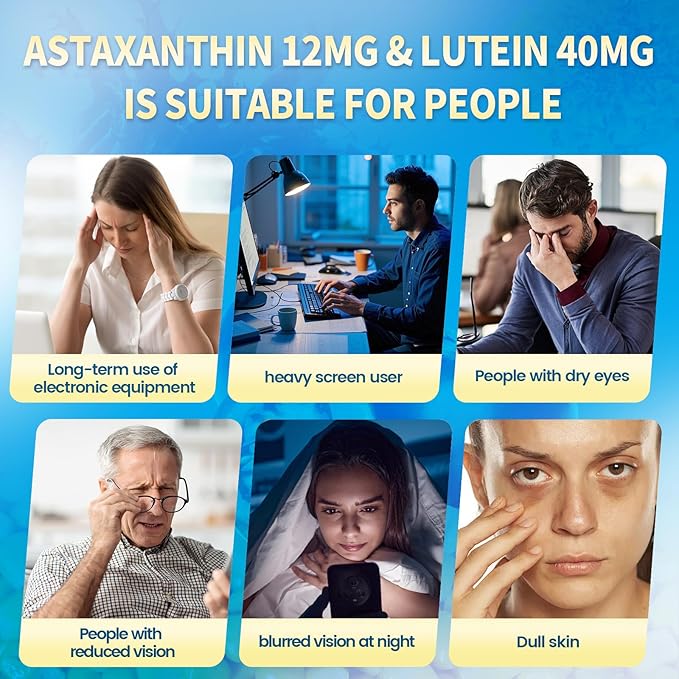 14-in-1 Astaxanthin 12mg &amp Lutein 40mg with Zeaxanthin Supplements 18 Month Supply Fresh Microalgae Source Supports Eye Skin Antioxidant Joint Circulatory Health Non-GMO Gluten Free 3 Ba