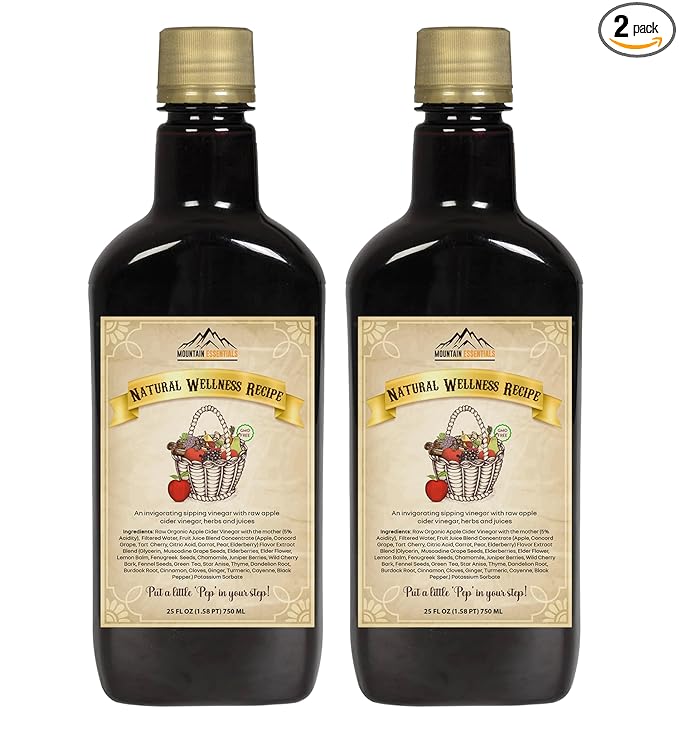 MOUNTAIN ESSENTIALS Apple Cider Vinegar with Fruit Juice Blend Naturally Crafted Beverage Made with Organic Ingredients Ready to Drink 25 fl oz Pack of 2 50 Servings per Container