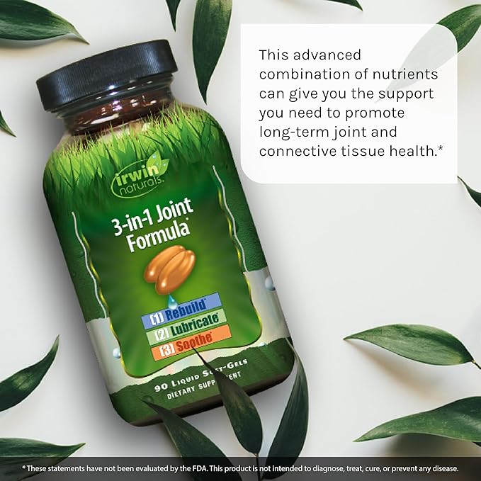 Irwin Naturals 3-in-1 Joint Formula - Powerful Joint Support Supplement with Glucosamine Chondroitin Turmeric &amp Boswellia - 90 Liquid Softgels