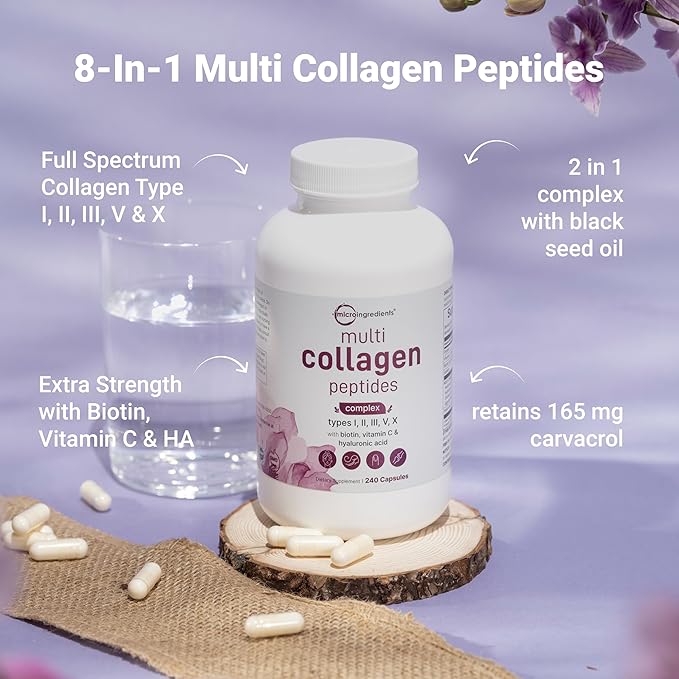 Micro Ingredients 8-in-1 Multi Collagen Pills &amp Mega Probiotics 200 Billion CFU Veggie Capsules | 2 Pack Bundle | Hydrolyzed Peptides + Hyaluronic Acid &amp Vitamin C | 40 Strains + Inulin &amp