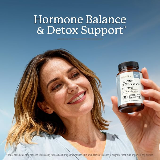 Calcium D-Glucarate | 500mg | CDG for Liver Detox and Cleanse Hormone Balance and Menopause Support | Calcium Supplement | Vegan Non-GMO &amp Third-Party Tested | 180 Capsules (6-Month Supply)