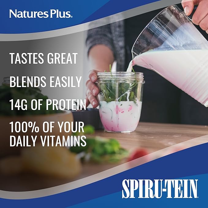 NaturesPlus SPIRU-TEIN Protein Powder Meal - Strawberry - 8 Packets - Plant-Based Protein Shake - Non-GMO Vegetarian Gluten Free - 8 Servings