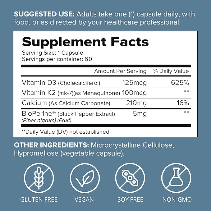 SFH K2+D3 &amp Calcium: The Ultimate 3-in-1 Formula for Bone Immune and Cardiovascular Health – 60 Capsules