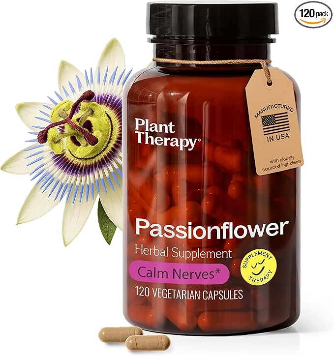Plant Therapy Passion Flower Capsules Manufactured in USA Calms Nerves Supports Sleep Great Way to Wind Down Supplements for Women &amp Men 120 Count Vegetarian Capsule
