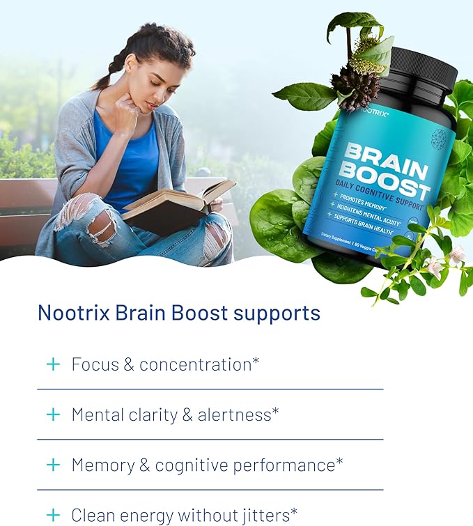 Nootrix Brain Boost Nootropic Supplement | Supports Memory Mental Focus Cognitive Health &amp Energy | Promotes Healthy Mood &amp Brain Function | Ginkgo Biloba &amp DMAE | 180 Capsules