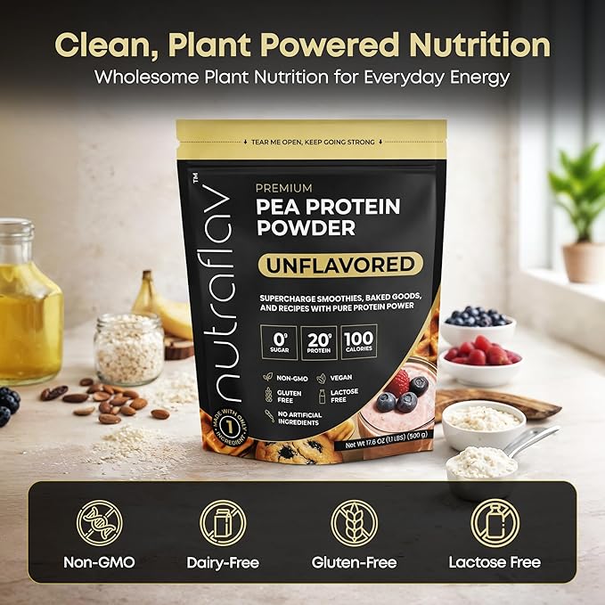 Unflavored Vegan Protein Powder - Plant Based Pea Protein Powder - 20g Protein Per Serving with 1 Ingredient - Iron-Rich Easy to Digest - No Added Sugar - Great for Shakes &amp Smoothies - 20 Servin