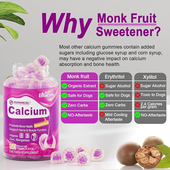 Sugar-Free Calcium Citrate Gummies 1000mg w/Vitamin D3 K2 Magnesium Zinc Boron Manganese Copper for Bone Muscle &amp Immune Ultimate Absorption Calcium Supplement for Women &amp Men - Vegan