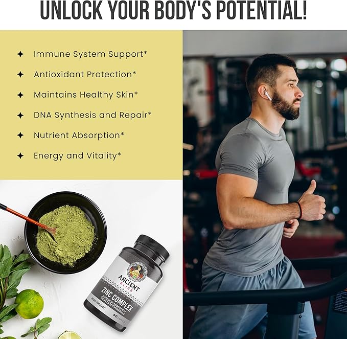 Zinc Complex Capsules with Enhanced Absorption Antioxidant &amp Immune Support Supplement Zinc Supplement for Men &amp Women by Ancient Bliss (60 Capsules)