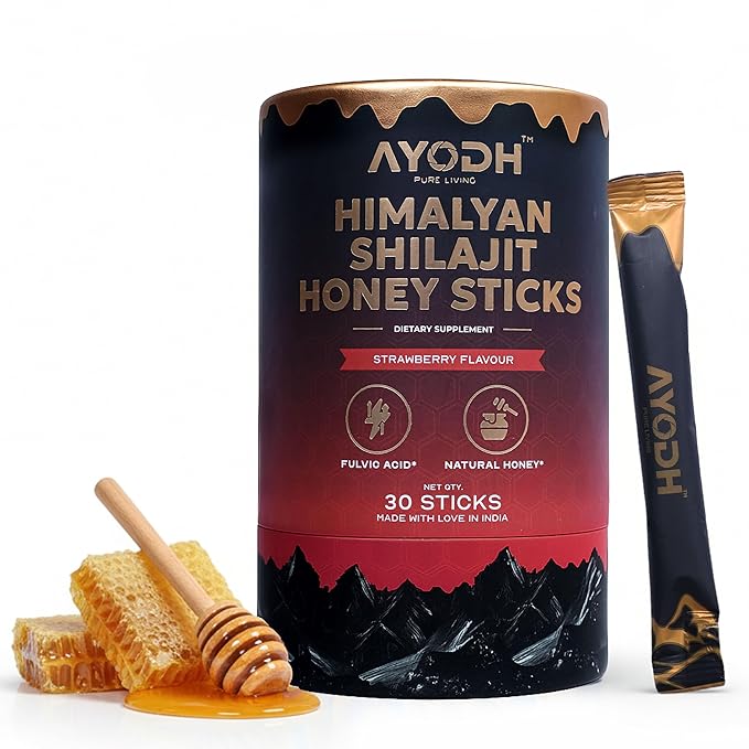 Himalayan Shilajit Honey Sticks with Natural Honey Strawberry Flavor – 30 Count 75%+ Fulvic Acid 85+ Trace Minerals Easy Single-Use Energy &amp Immunity Support