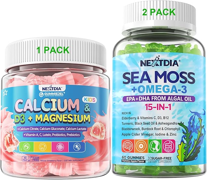 Bundle: Kids Calcium Gummies 1 Pack + Sea Moss Gummies for Adult 2Pack