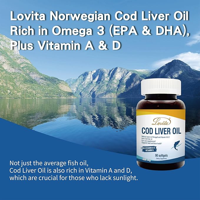 LOVITA 7-Piece Family Bundle - 4 Fish Oil &amp 3 Norwegian Cod Liver Oil Burpless Softgels for Heart &amp Vision (7 Pc Set)
