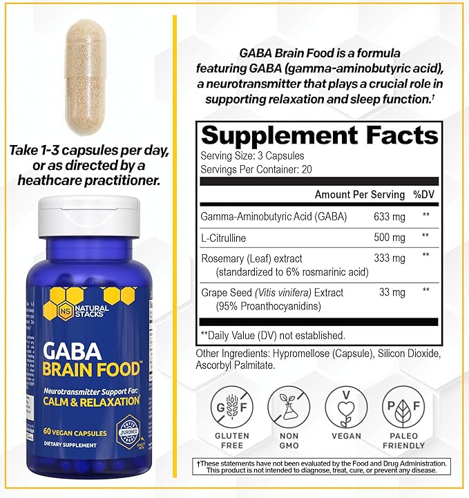 NATURAL STACKS Serotonin &amp GABA Brain Food Bundle - Supports a Positive Mood &amp Calmness* - 120 Total Capsules