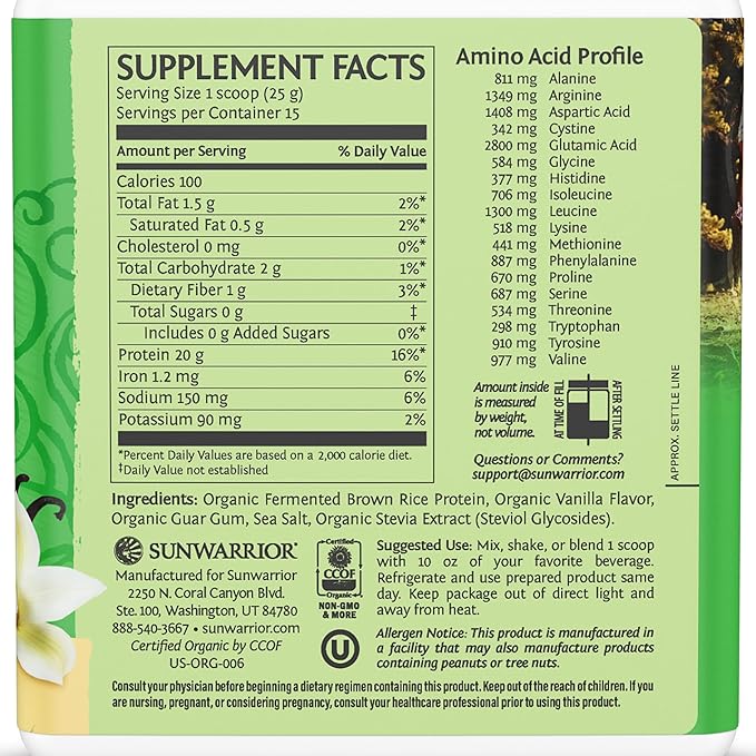 SUNWARRIOR Organic Classic Vanilla Protein 375 GR
