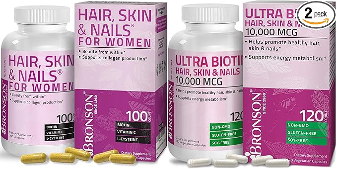 Bronson Hair Skin &amp Nails with Biotin Extra Strength Vitamin Supplement for Women + Ultra Biotin 10000 Mcg