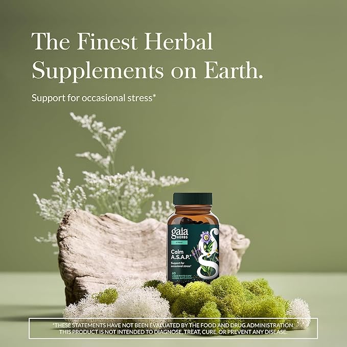 Gaia Herbs Calm A.S.A.P. - Stress Support Supplement with Skullcap Passionflower Chamomile Vervain Holy Basil &amp More - Supports Calm* - 60 Vegan Liquid Phyto-Caps (20 Servings)
