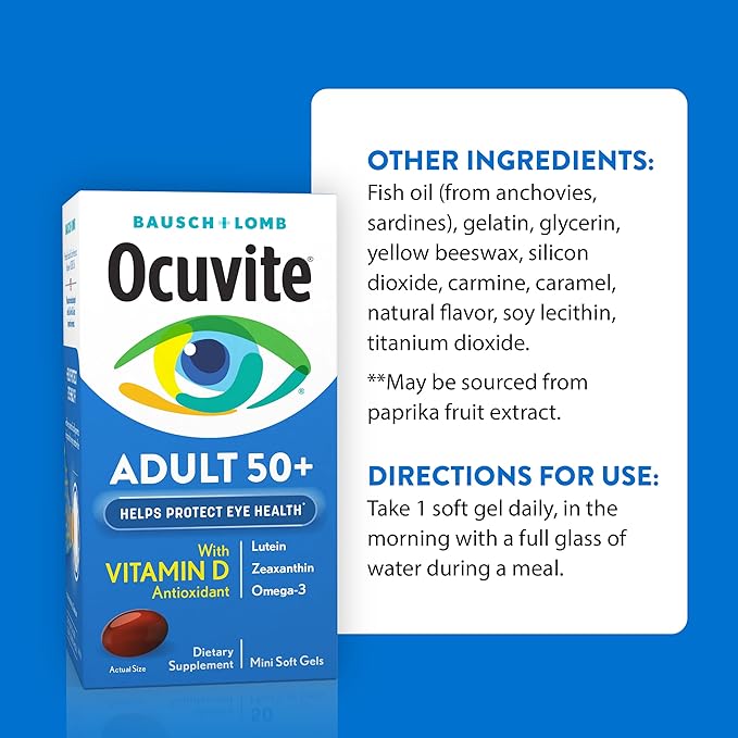 Ocuvite 50+ Eye Vitamin &amp Mineral Supplement Multivitamin for Vision &amp Ocular Health with Omega-3 Zinc Vitamins C &amp E Lutein &amp Zeaxanthin Zinc Supplements for Women and Men 50 So