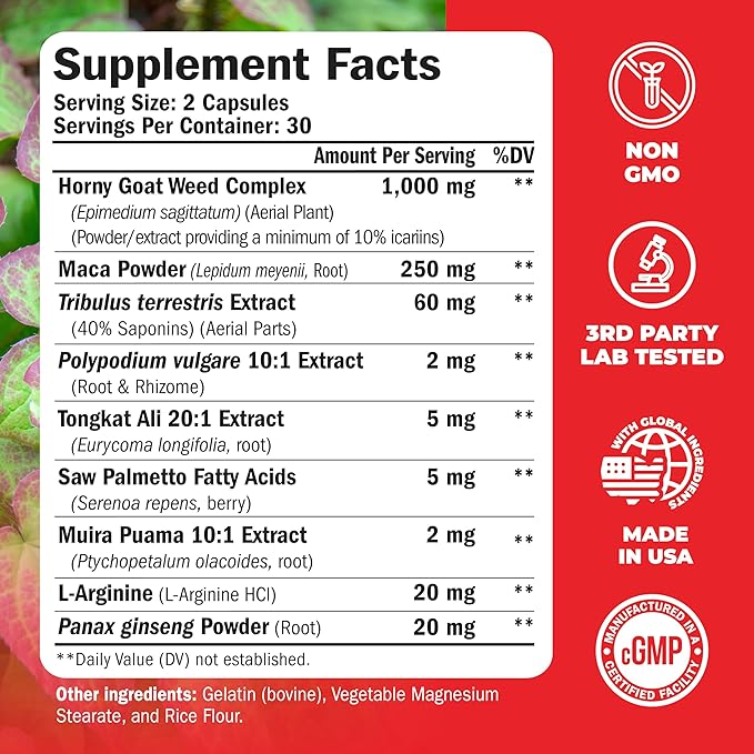 Vimerson Health Multivitamin for Men &amp Tongkat Ali for Men with Horny Goat Weed Maca Root Powder Tribulus Terrestris Saw Palmetto Extract
