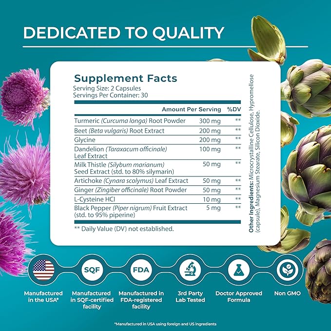 PUREHEALTH Research Liver Health – Liver Cleanse Detox &amp Repair Support Supplement- with Milk Thistle Turmeric Powder Dandelion Artichoke Beet Root Ginger L Cysteine HCL &amp More - 360 Cap