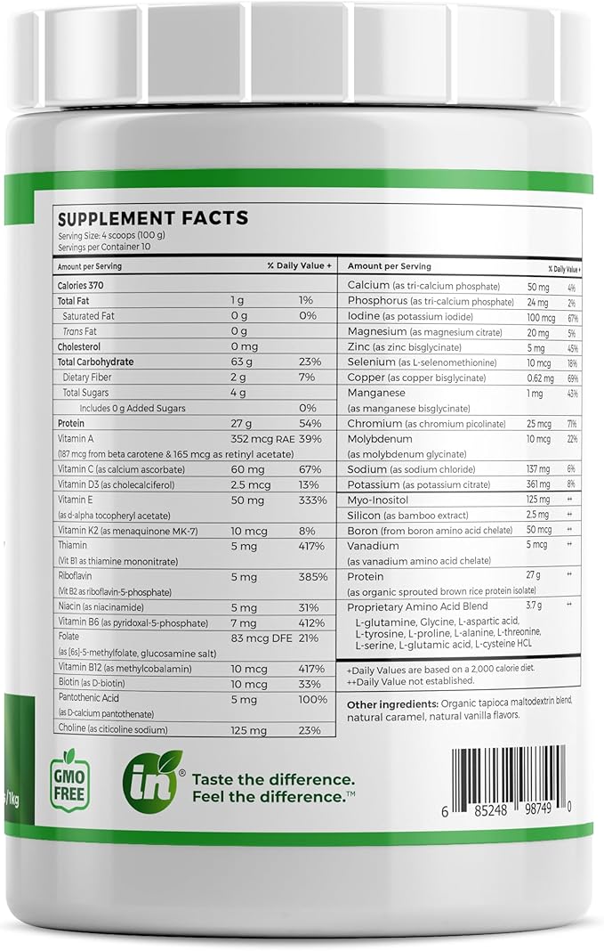 Vegan Elemental Shake – Powdered Blend Natural Ingredients Non-GMO Gluten-Free Organic Sprouted Rice Protein - Smooth Easily Mixable Formula (2.2 lbs Unsweetened Vanilla Brulée)
