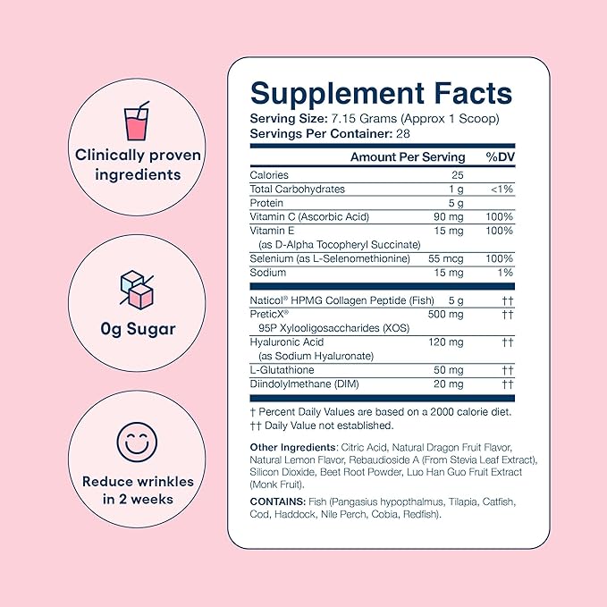 Love Sweat Fitness Marine Collagen Peptides for Women | Skin Hydration Hair &amp Joint Support | Collagen Powder Supplement | Natural Beauty Pink Dragonfruit | Non-GMO | 28 Servings