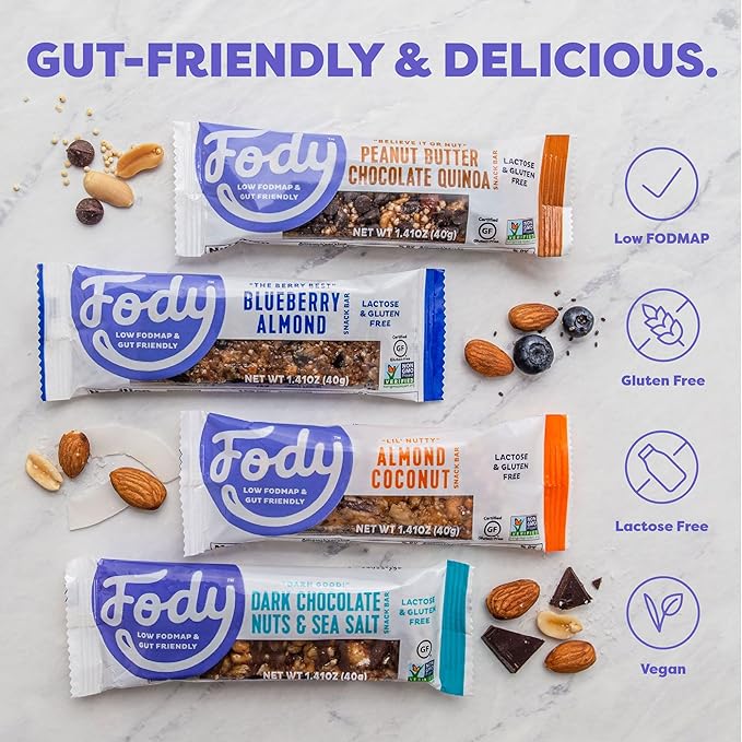 Fody Foods Snack Bars Peanut Butter Chocolate Quinoa 1.41 Oz (Pack of 6) 6g Protein Low FODMAP Gut &amp IBS Friendly Vegan Lactose Free Non-GMO Gluten Free