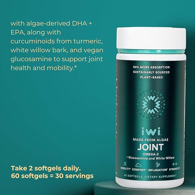 Iwi Omega-3 Minis &amp Joint Omega-3 Bundle 30 Servings Vegan Plant-Based Algae Omega 3 Krill &amp Fish Oil Alternative No Fishy Aftertaste