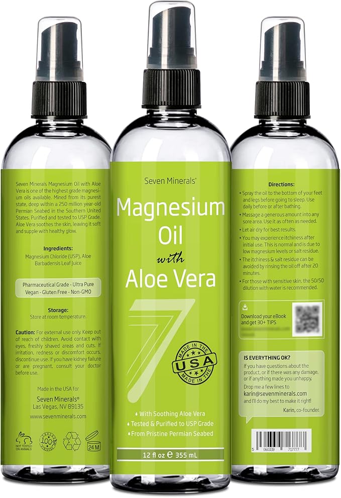 Seven Minerals Pure Magnesium Oil &amp Pure Magnesium Oil with Aloe Vera