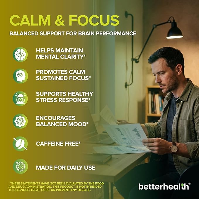 Brain Health Supplement for Memory Focus &amp Calm Cognitive Support with Ashwagandha L-Theanine Alpha GPC Bacopa &amp Ginkgo Daily Brain Support 60 Capsules