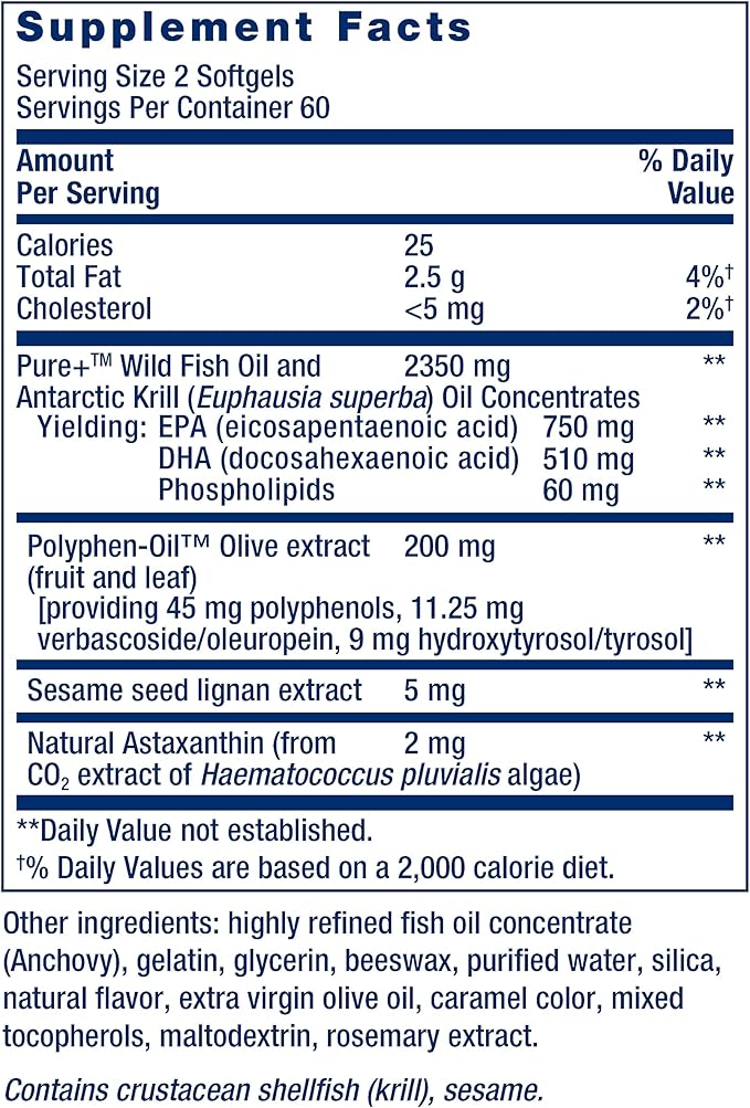 Life Extension Super Omega-3 Plus EPA/DHA Fish Oil Sesame Lignans Olive Extract Krill &amp Astaxanthin - Heart Brain &amp Joint Health Support - Gluten-Free Non-GMO - 120 Softgels