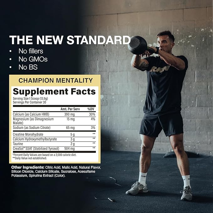 RAW Creatine Plus Creatine HMB Powder for Men &amp Women - Creatine Monohydrate Powder with HMB Taurine &amp No Added Sugar - Muscle Mass Growth Strength Building &amp Enhanced Energy - Champion