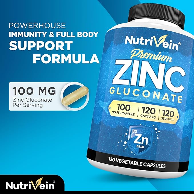 Nutrivein Premium Magnesium L-Threonate &amp Zinc Gluconate Supplements Bundle: High Absorption Zinc Gluconate + Magnesium Threonate Supplement Pair for Whole-Body Wellness Defenses &amp Balance