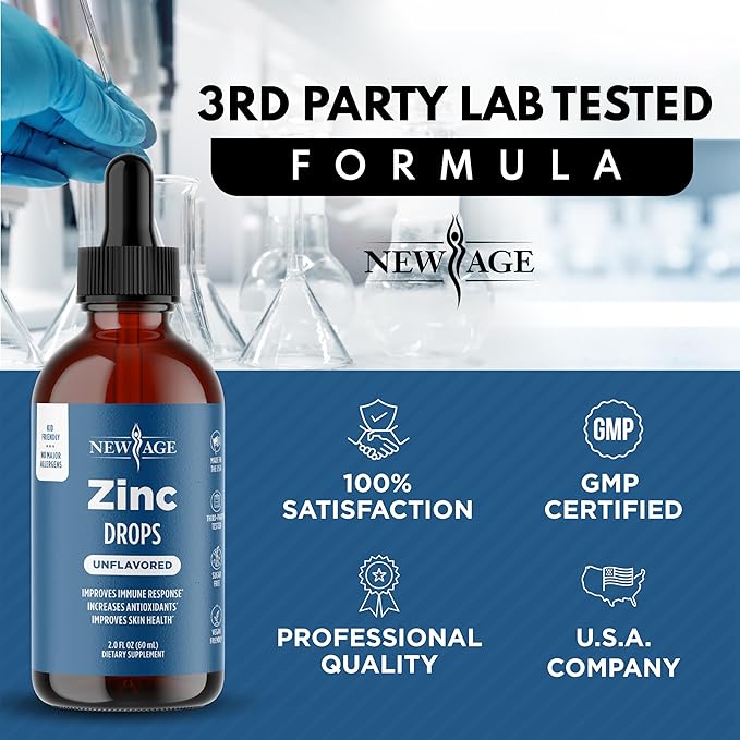 Liquid Zinc Drops for All Ages by NEW AGE - Zinc Sulfate for Immune Support Vegan Non-GMO &amp Gluten Free 60 Day Supply 2-Pack