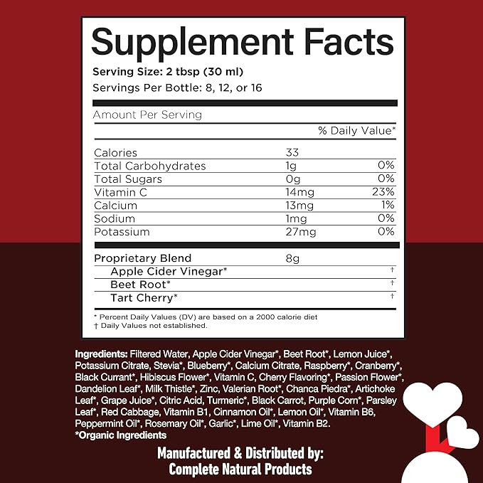 Complete Natural Uric Acid Complete - Liquid Supplement to Support Uric Acid Cleanse Kidney Health &amp Blood Circulation with Apple Cider Vinegar Tart Cherry Beet Root Lemon Cinnamon - 12oz