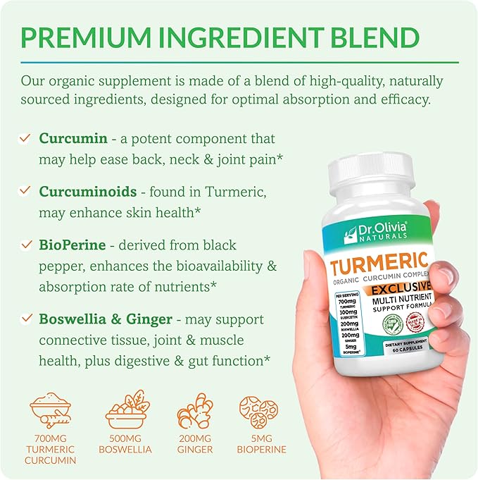 Organic Turmeric Curcumin Complex with Quercetin Ginger and Boswellia - 60 Capsules