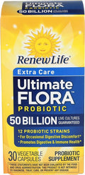 Renew Life Extra Care Digestive Probiotic Capsules 50 Billion CFU Guaranteed Daily Supplement Supports Immune Digestive Respiratory Health(1) L. Rhamnosus GG Dairy Soy and Gluten-Free 30 Count