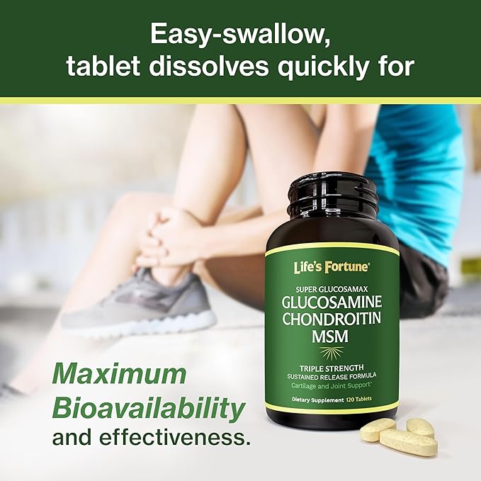 Life's Fortune Triple Strength Glucosamax - 1000mg Premium Glucosamine Chondroitin and MSM Supplement with Vitamin C for Joint Comfort &amp Mobility 120 Tab