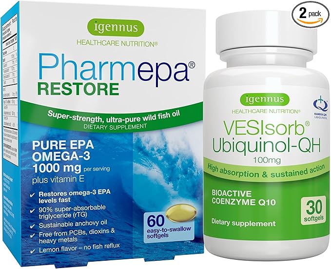 Pharmepa Restore EPA &amp VESIsorb Ubiquinol-QH CoQ10 Heart Health Bundle by Igennus
