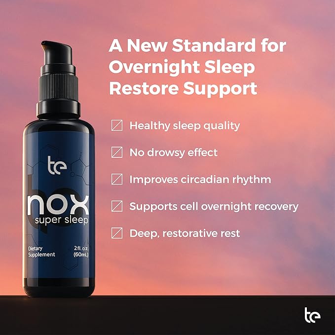 te Nox Super Sleep – Natural Sleep Aid for Relaxation &amp Circadian Rhythm Support | Helps Calm Restlessness Supports Melatonin Production &amp Sleep-Wake Cycle | Liquid Formula | Non-GMO | Made i