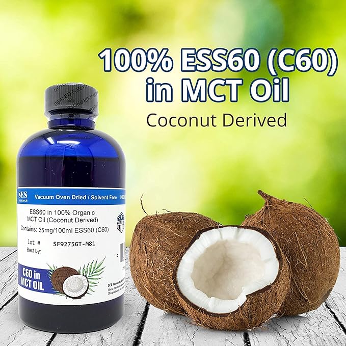 SES Research Combo of C60 Super Antioxidant Olive Oil and 100% Organic Coconut Derived MCT Oil - 150ml Nootropic Focus Sleeping Supplement Anti-Aging