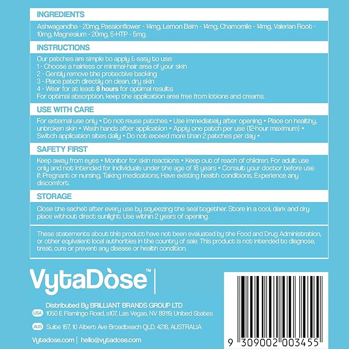 Natural Melatonin-Free Herbal Sleep Patches for Adults - No Added Hormones - 8-Hour Time-Release Formula - Ashwagandha Magnesium Passionflower Valerian Root Lemon Balm &amp Chamomile