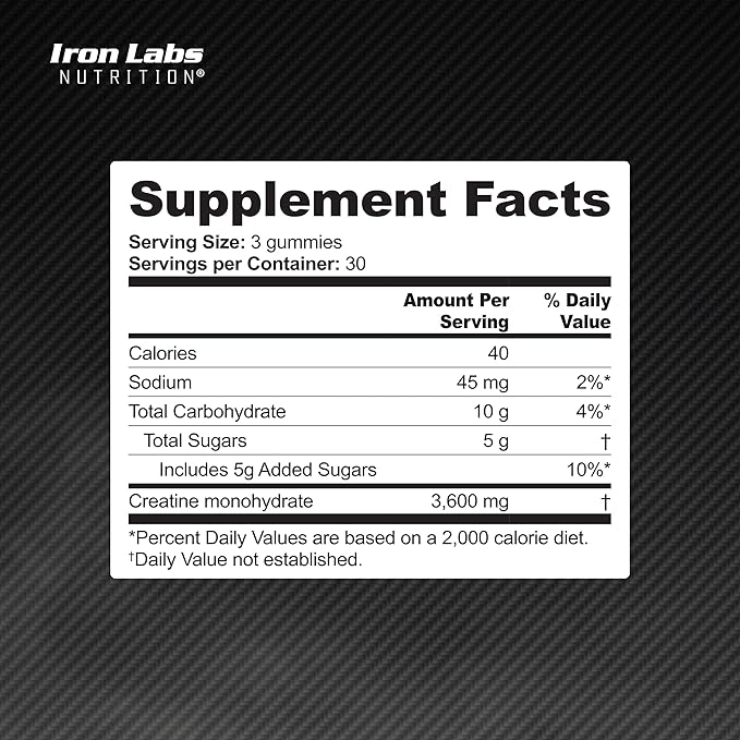 Iron Labs Nutrition Creatine Monohydrate Gummies (180 Gummy Bears) - 3600mg Per Serving - LAB Tested - Strawberry Flavor - High Strength Creatina for Men &amp Women (180 Vegan Gummys)